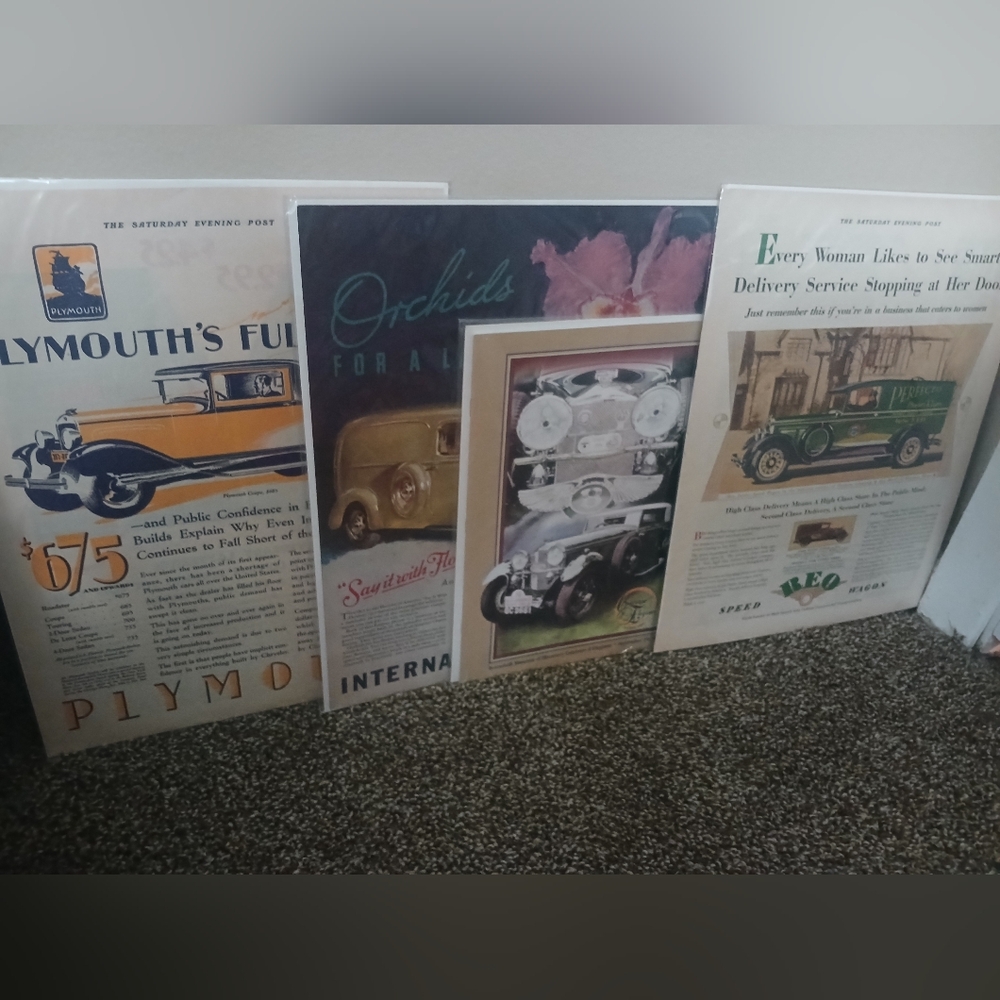 4 Mint Condition Vintage Car Advertisement Posters In Protective Covers